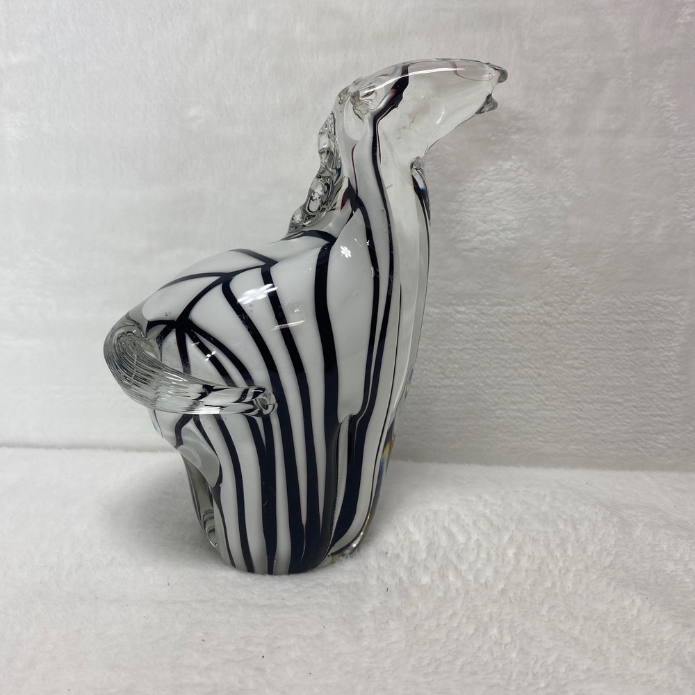 Murano Style Art‎ Glass Zebra Figurine Black White Swirl Unique Animal Decor